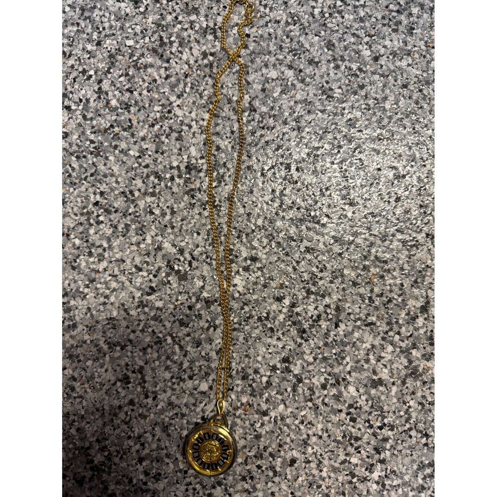 Sheraton Vintage Pocket Watch Necklace Gold Tone Roman Numeral Floral Engraved